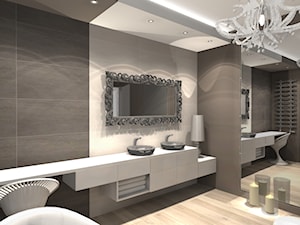 Dom jednorodzinny Łeba - Duża z dwoma umywalkami z punktowym oświetleniem łazienka, styl glamour - zdjęcie od Atena Projektowanie wnętrz