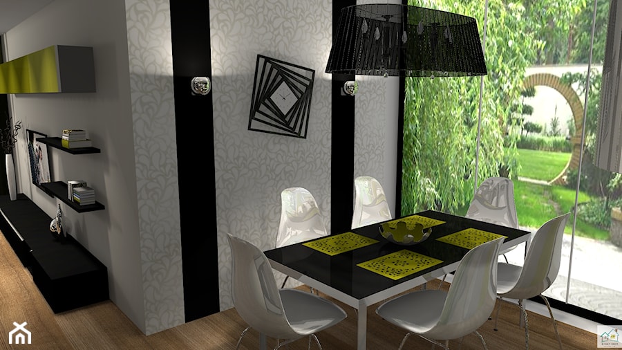 Dom jednorodzinny w Orzeszu - Mała czarna jadalnia w salonie, styl glamour - zdjęcie od Atena Projektowanie wnętrz