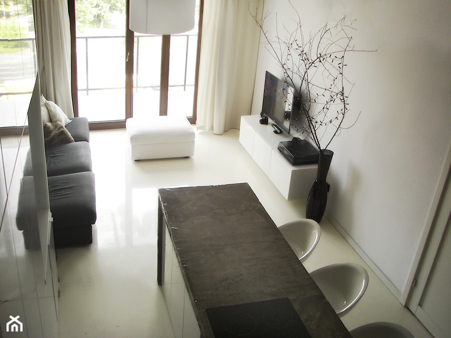 Mieszkanie | WAW | 60m2 - Mały szary salon z jadalnią, styl minimalistyczny - zdjęcie od YY87