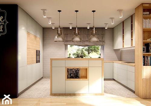 KUCHNIE PROJEKTY - Duża otwarta czarna szara z zabudowaną lodówką kuchnia w kształcie litery u z wyspą lub półwyspem z oknem, styl minimalistyczny - zdjęcie od Alina Mokrzycka Architekt / Wnętrza / Grafika