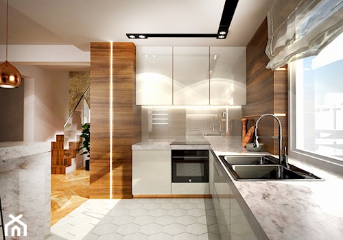 biało-drewniana kuchnia - zdjęcie od Alina Mokrzycka Architekt / Wnętrza / Grafika