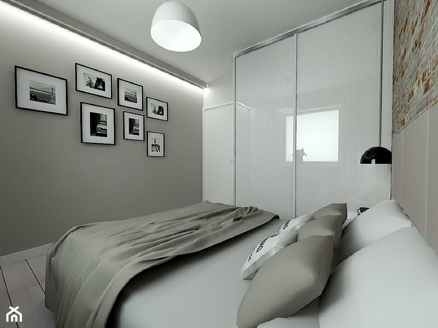 sypialnia - Średnia biała szara sypialnia, styl nowoczesny - zdjęcie od moolo studio