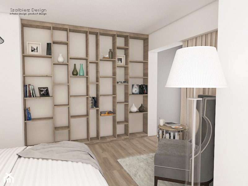 SYPIALNIA Z GARDEROBĄ - Średnia biała sypialnia, styl nowoczesny - zdjęcie od SZALBIERZ.DESIGN