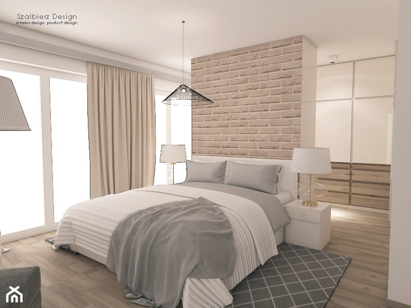 SYPIALNIA Z GARDEROBĄ - Średnia biała sypialnia, styl nowoczesny - zdjęcie od SZALBIERZ.DESIGN