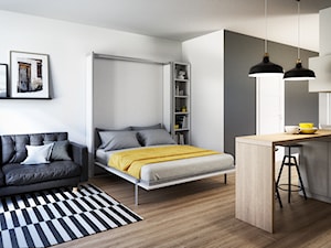 Łóżko chowane w szafie - Mały biały salon z kuchnią z jadalnią, styl nowoczesny - zdjęcie od Holzmex - łóżko w szafie