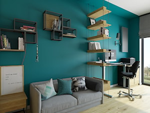 mieszkanie 140 mkw - Warszawa / Powsin - Małe w osobnym pomieszczeniu z sofą niebieskie biuro, styl nowoczesny - zdjęcie od INSIDEarch