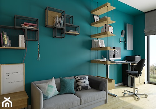 mieszkanie 140 mkw - Warszawa / Powsin - Małe w osobnym pomieszczeniu z sofą niebieskie biuro, styl nowoczesny - zdjęcie od INSIDEarch