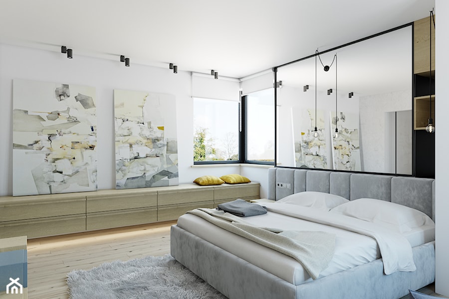 dom jednorodzinny w Legionowie - Duża biała sypialnia, styl nowoczesny - zdjęcie od INSIDEarch