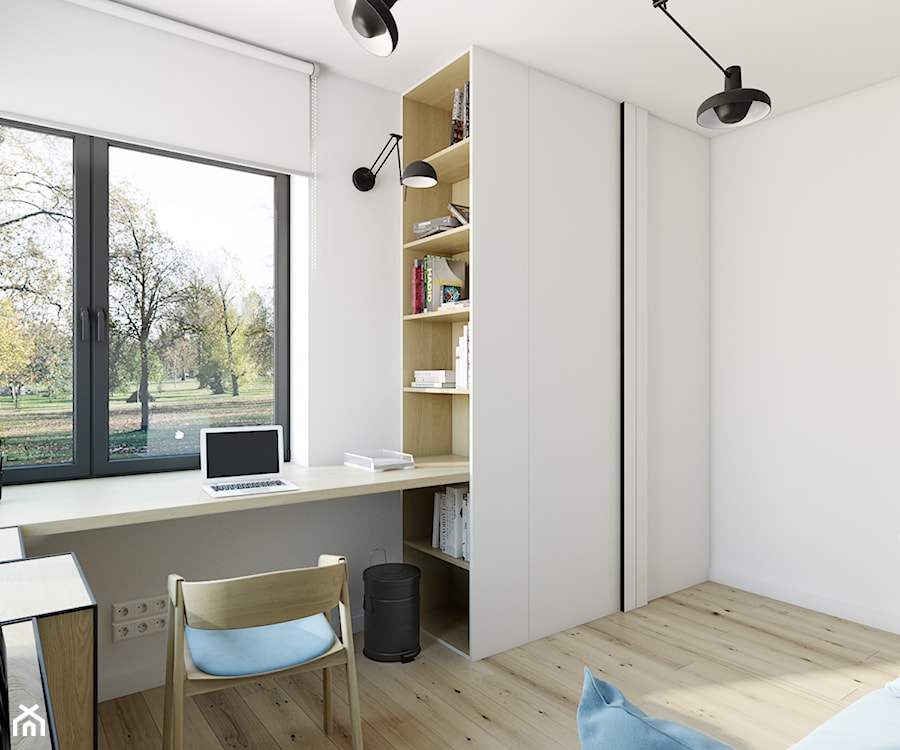 dom jednorodzinny w Legionowie - Średnie z zabudowanym biurkiem białe biuro, styl nowoczesny - zdjęcie od INSIDEarch