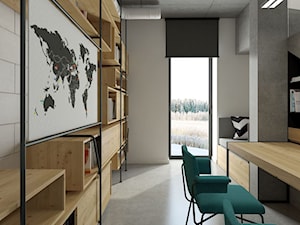 dom pasywny w Nałęczowie - Średnie w osobnym pomieszczeniu z sofą z zabudowanym biurkiem szare biuro, styl industrialny - zdjęcie od INSIDEarch