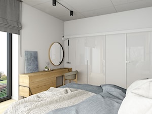 dom pasywny w Nałęczowie - Duża biała szara sypialnia z balkonem / tarasem, styl industrialny - zdjęcie od INSIDEarch