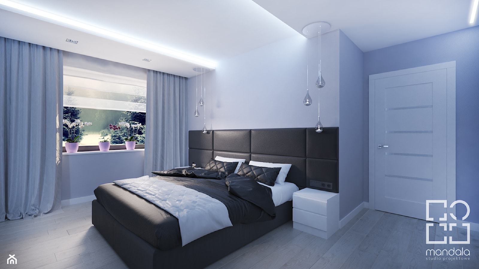 Projekt nowoczesnego wnętrza w domu jednorodzinnym - Średnia szara sypialnia, styl nowoczesny - zdjęcie od studio_projektowe_mandala - Homebook