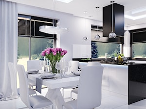 Projekt nowoczesnego wnętrza w domu jednorodzinnym - Średnia biała szara jadalnia w kuchni, styl nowoczesny - zdjęcie od studio_projektowe_mandala