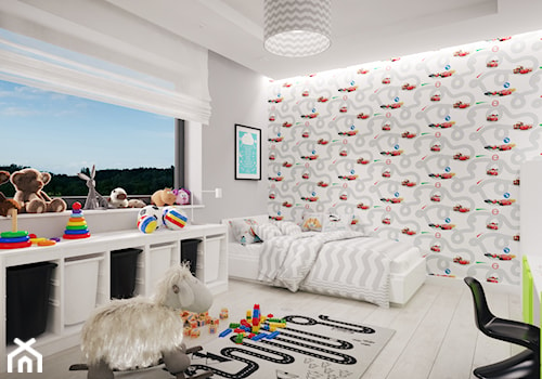 Projekt nowoczesnego wnętrza w domu jednorodzinnym - Średni szary pokój dziecka dla dziecka dla nastolatka dla chłopca dla dziewczynki, styl skandynawski - zdjęcie od studio_projektowe_mandala
