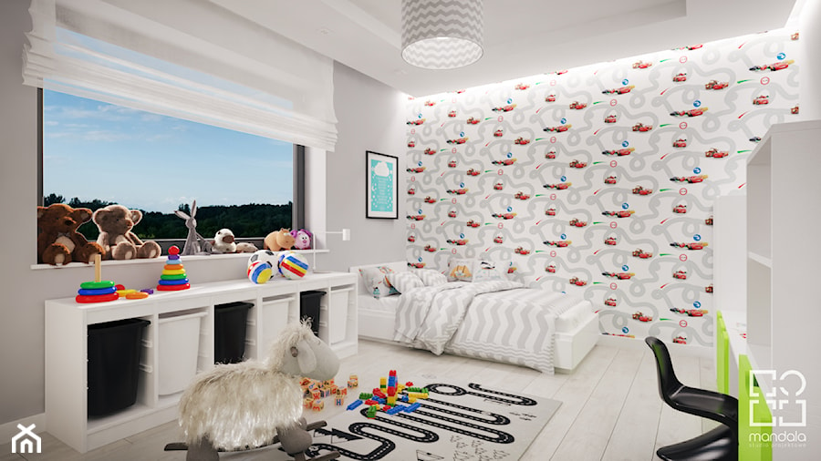 Projekt nowoczesnego wnętrza w domu jednorodzinnym - Średni szary pokój dziecka dla dziecka dla nastolatka dla chłopca dla dziewczynki, styl skandynawski - zdjęcie od studio_projektowe_mandala