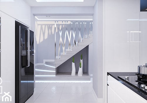 Projekt nowoczesnego wnętrza w domu jednorodzinnym - Schody dwubiegowe zabiegowe betonowe, styl now ... - zdjęcie od studio_projektowe_mandala