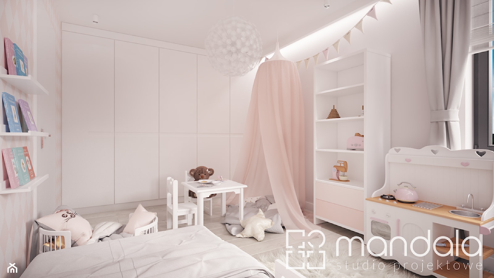 Projekt wnętrza pokoju dla dziewczynki 12m2 - zdjęcie od studio_projektowe_mandala - Homebook