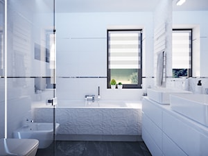 Projekt nowoczesnego wnętrza w domu jednorodzinnym - Średnia z lustrem z dwoma umywalkami łazienka z oknem, styl nowoczesny - zdjęcie od studio_projektowe_mandala