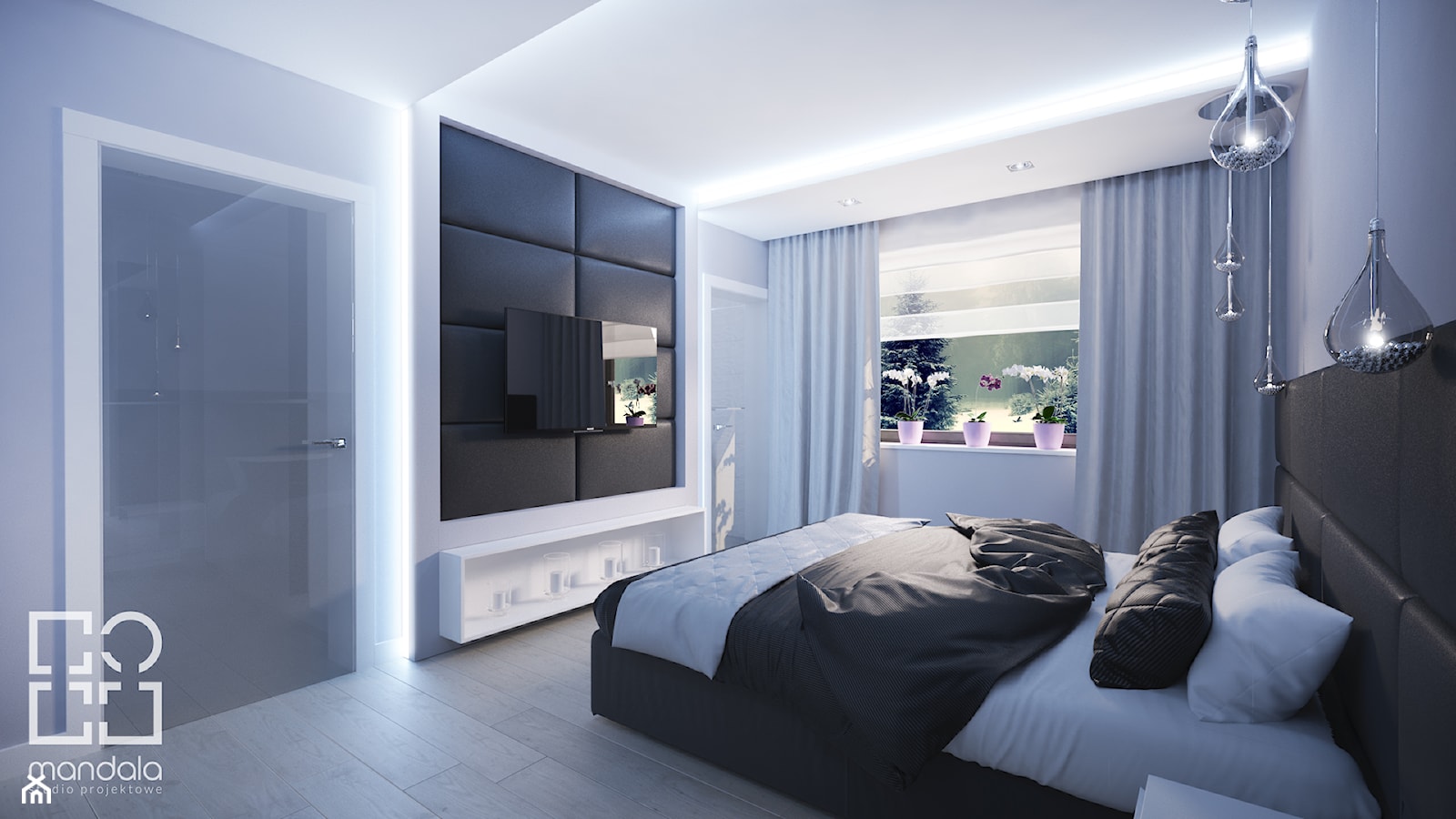 Projekt nowoczesnego wnętrza w domu jednorodzinnym - Średnia szara sypialnia, styl nowoczesny - zdjęcie od studio_projektowe_mandala - Homebook