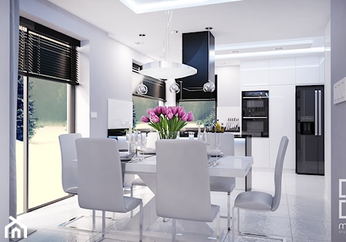 Projekt nowoczesnego wnętrza w domu jednorodzinnym - Średnia szara jadalnia w kuchni, styl nowoczesny - zdjęcie od studio_projektowe_mandala