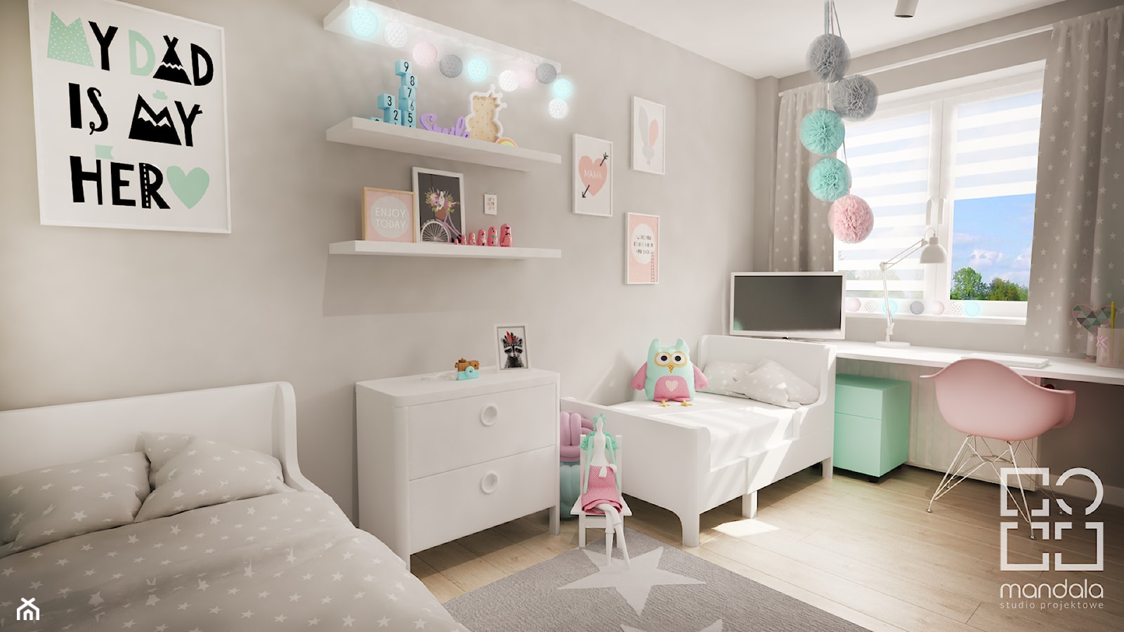 Pokój dla dwóch dziewczynek (12 m2) - zdjęcie od studio_projektowe_mandala - Homebook
