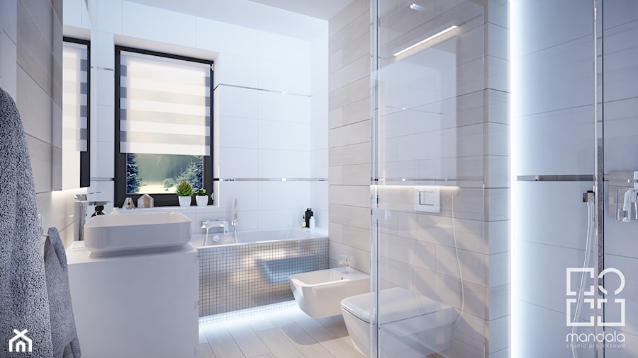 Projekt nowoczesnego wnętrza w domu jednorodzinnym - Średnia łazienka z oknem, styl nowoczesny - zdjęcie od studio_projektowe_mandala