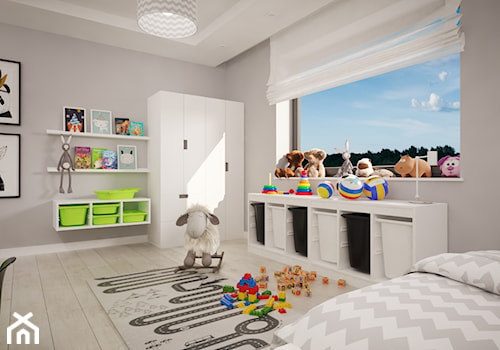 Projekt nowoczesnego wnętrza w domu jednorodzinnym - Duży szary pokój dziecka dla dziecka dla chłopca dla dziewczynki, styl skandynawski - zdjęcie od studio_projektowe_mandala