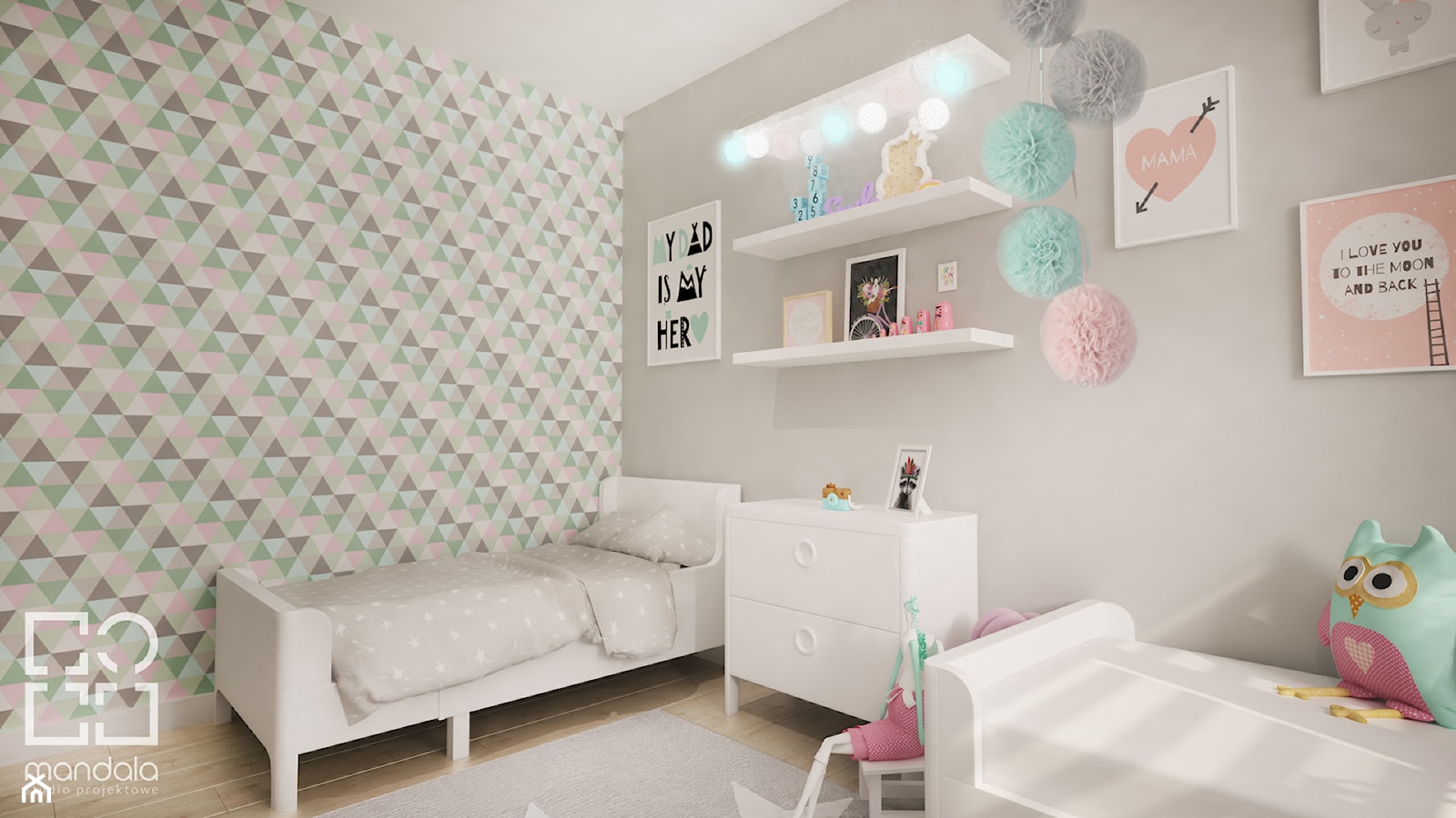 Pokój dla dwóch dziewczynek (12 m2) - zdjęcie od studio_projektowe_mandala - Homebook
