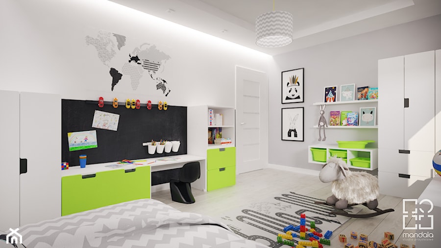 Projekt nowoczesnego wnętrza w domu jednorodzinnym - Średni szary pokój dziecka dla dziecka dla chłopca dla dziewczynki, styl skandynawski - zdjęcie od studio_projektowe_mandala