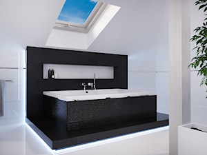 Projekt nowoczesnego wnętrza w domu jednorodzinnym - Średnia na poddaszu łazienka z oknem, styl nowoczesny - zdjęcie od studio_projektowe_mandala