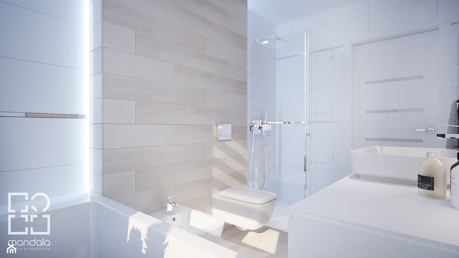 Projekt nowoczesnego wnętrza w domu jednorodzinnym - Średnia bez okna łazienka, styl nowoczesny - zdjęcie od studio_projektowe_mandala - Homebook
