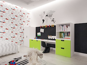 Projekt nowoczesnego wnętrza w domu jednorodzinnym - Średni biały czarny szary pokój dziecka dla nastolatka dla chłopca dla dziewczynki, styl skandynawski - zdjęcie od studio_projektowe_mandala