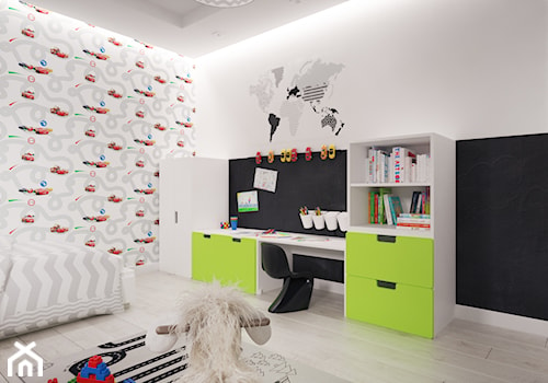Projekt nowoczesnego wnętrza w domu jednorodzinnym - Średni biały czarny szary pokój dziecka dla nastolatka dla chłopca dla dziewczynki, styl skandynawski - zdjęcie od studio_projektowe_mandala