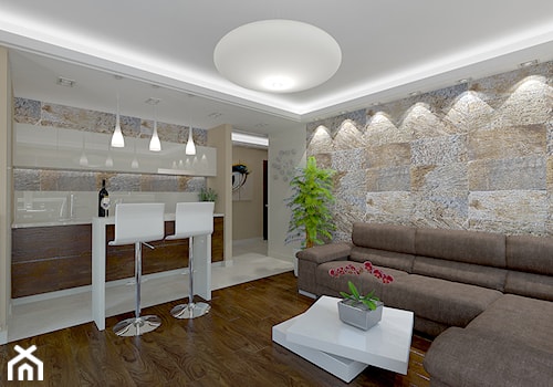Fornir kamienny jako główny element wystroju wnętrza - Duży salon, styl nowoczesny - zdjęcie od Home Atelier Aneta Rosińska-Dadsi