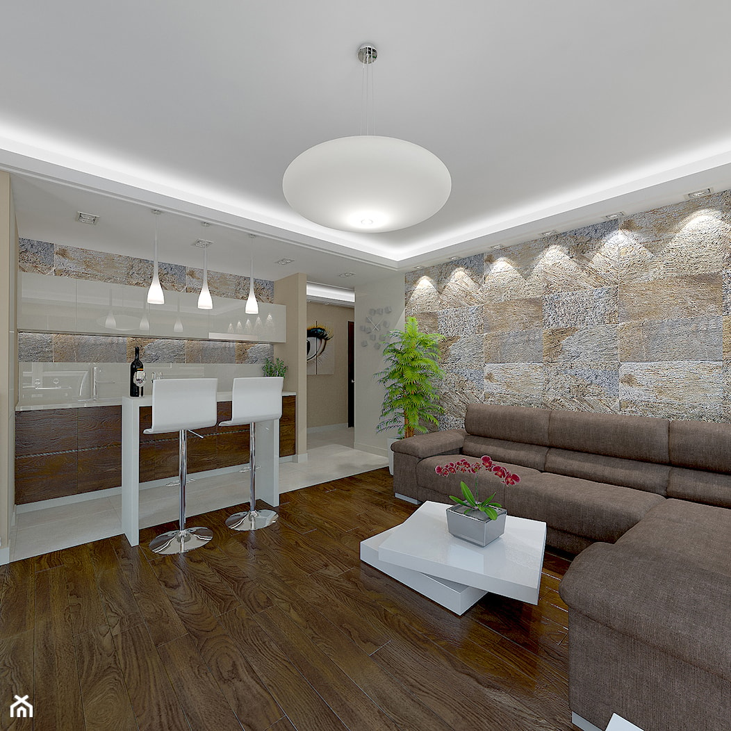 Fornir kamienny jako główny element wystroju wnętrza - Duży salon, styl nowoczesny - zdjęcie od Home Atelier Aneta Rosińska-Dadsi - Homebook