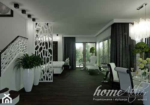 Black & White - Duży biały salon z jadalnią, styl glamour - zdjęcie od Home Atelier Aneta Rosińska-Dadsi