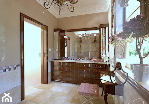 Hiszpańska dacza - Duża z dwoma umywalkami łazienka z oknem, styl tradycyjny - zdjęcie od Home Atelier Aneta Rosińska-Dadsi