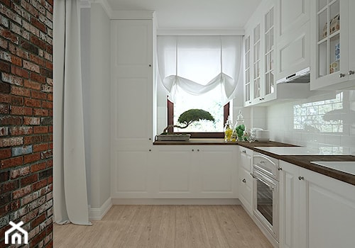 Modern vintage - Średnia otwarta biała z zabudowaną lodówką kuchnia w kształcie litery l z oknem, styl nowoczesny - zdjęcie od Home Atelier Aneta Rosińska-Dadsi