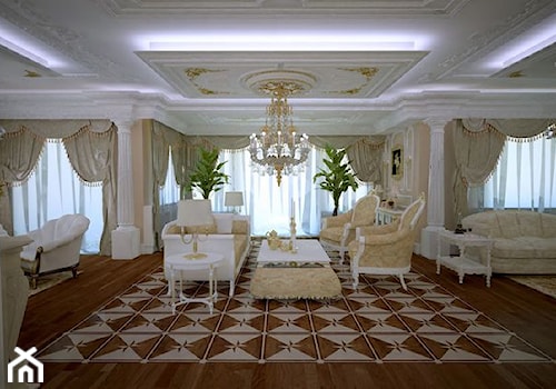 Duży biały szary salon z jadalnią, styl glamour - zdjęcie od Home Atelier Aneta Rosińska-Dadsi