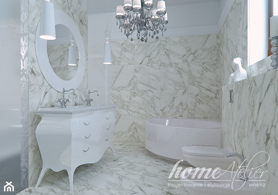 Black & White - Mała na poddaszu z dwoma umywalkami łazienka z oknem, styl glamour - zdjęcie od Home Atelier Aneta Rosińska-Dadsi