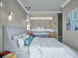 Lazurowy Vintage - Średnia biała szara sypialnia z łazienką, styl vintage - zdjęcie od Home Atelier Aneta Rosińska-Dadsi