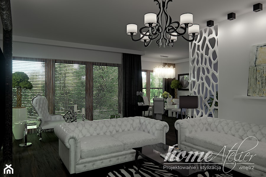 Black & White - Duży biały salon z jadalnią, styl glamour - zdjęcie od Home Atelier Aneta Rosińska-Dadsi