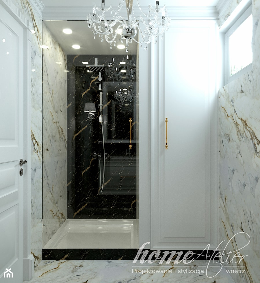 Gold Luxury - Średnia z marmurową podłogą z punktowym oświetleniem łazienka z oknem, styl glamour - zdjęcie od Home Atelier Aneta Rosińska-Dadsi