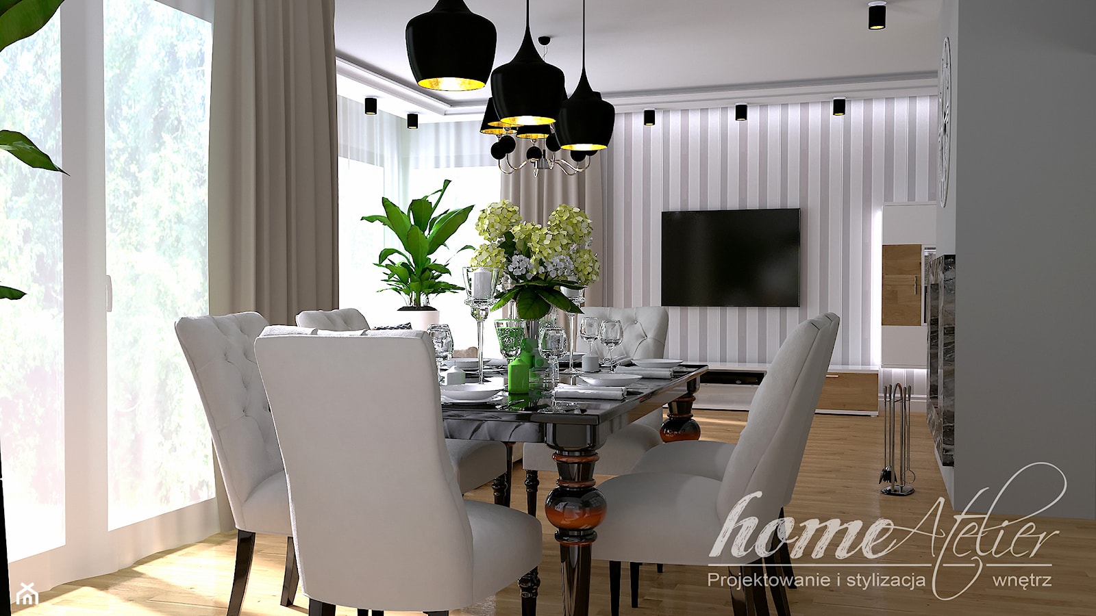 Sunshine - Duża szara jadalnia w salonie, styl nowoczesny - zdjęcie od Home Atelier Aneta Rosińska-Dadsi - Homebook