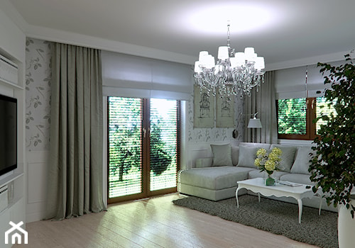 Klasyczna elegancja - Duży beżowy biały salon z tarasem / balkonem, styl tradycyjny - zdjęcie od Home Atelier Aneta Rosińska-Dadsi