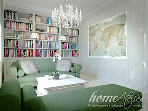 Klasyczne Cappuccino - Mały biały salon z bibiloteczką, styl tradycyjny - zdjęcie od Home Atelier Aneta Rosińska-Dadsi