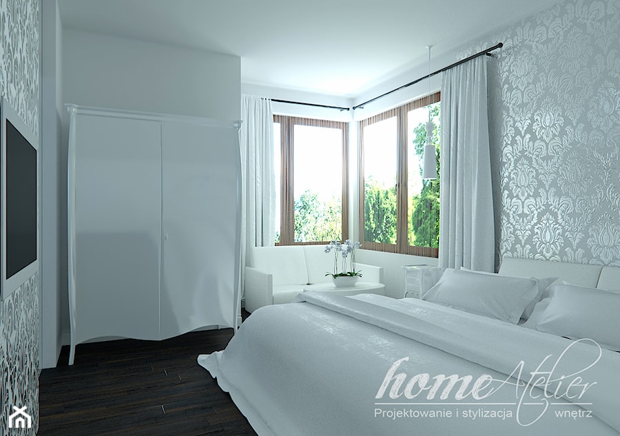 Black & White - Średnia biała szara sypialnia, styl glamour - zdjęcie od Home Atelier Aneta Rosińska-Dadsi
