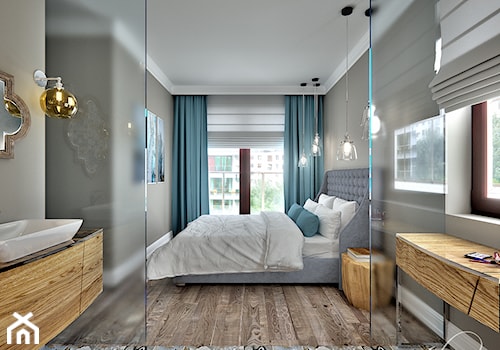 Lazurowy Vintage - Średnia szara sypialnia z łazienką, styl vintage - zdjęcie od Home Atelier Aneta Rosińska-Dadsi