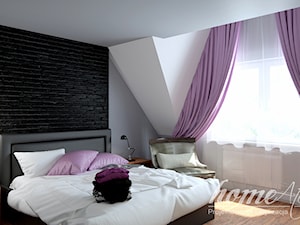 Soczyste marengo - Średnia biała szara sypialnia na poddaszu - zdjęcie od Home Atelier Aneta Rosińska-Dadsi