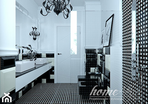 Black & White - Mała na poddaszu bez okna z lustrem z dwoma umywalkami łazienka, styl glamour - zdjęcie od Home Atelier Aneta Rosińska-Dadsi